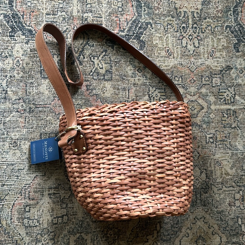 Vera Pelle brown woven leather basket purse Italy